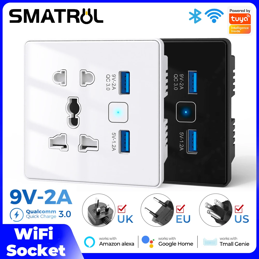

Умная розетка Wi-Fi 2860 Вт, настенная розетка европейского стандарта с электрическими розетками USB Tuya 18 Вт 10 Вт для универсальной вилки, индивидуальный таймер обратного отсчета
