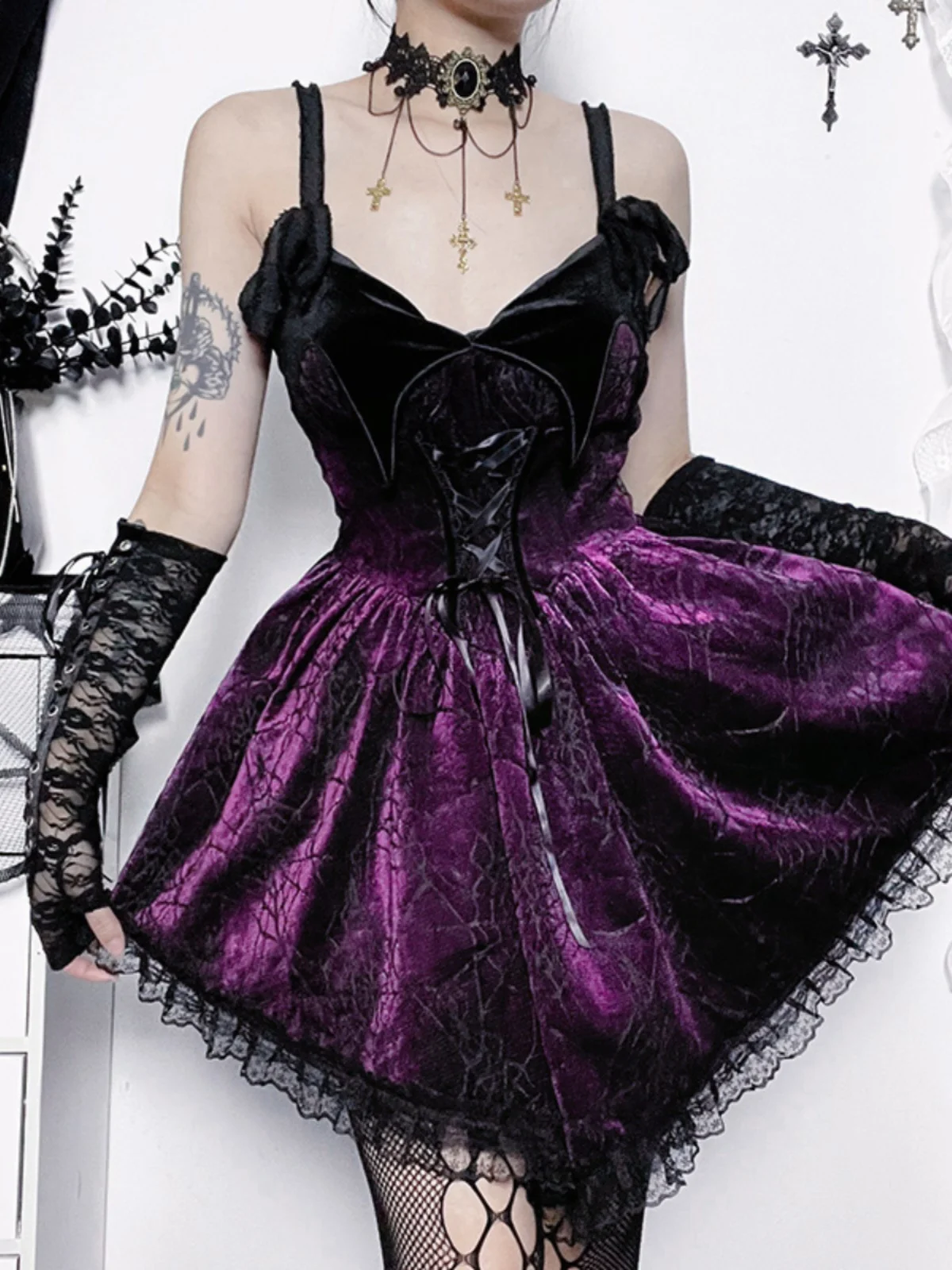 Purple Gothic Style Suspender Dress Lolita Dark Yabi Hot Girl Stage Performance