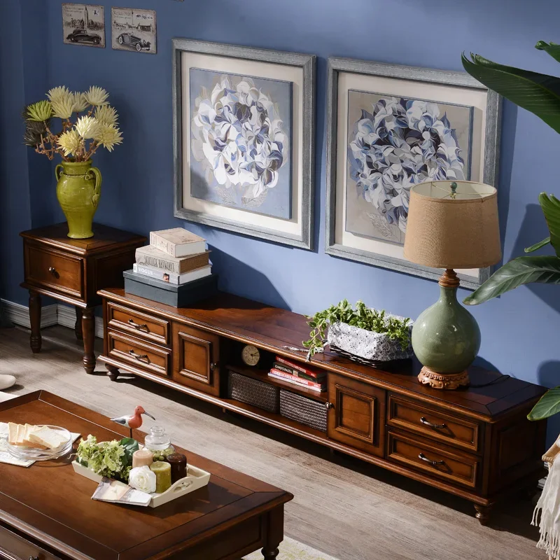 

1European TV Cabinet Simple Living Room Furniture Solid Wood TV Cabinet Retro Locker Floor Cabinet