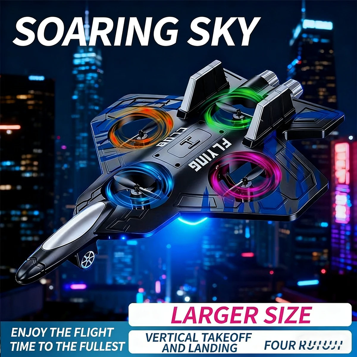 Drone Rc Fighter Jet - New with Lights Glider Flying Helicopter