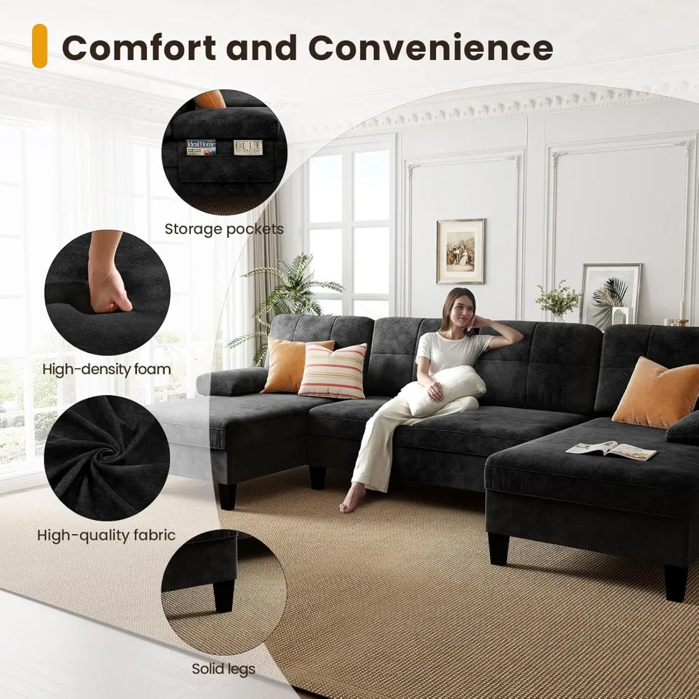 أريكة مقطعية لغرفة المعيشة، أريكة على شكل حرف U مقاس 112 بوصة مع مساحة تخزين، أرائك منزلية مع كرسي، أرائك عصرية مريحة مع