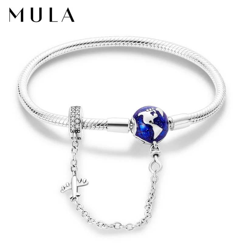 MULA Silver Plated Charm Bracelet Safety Chain Clasp Snake Chain Fit Original Beads Charms DIY Fashion Jewelry