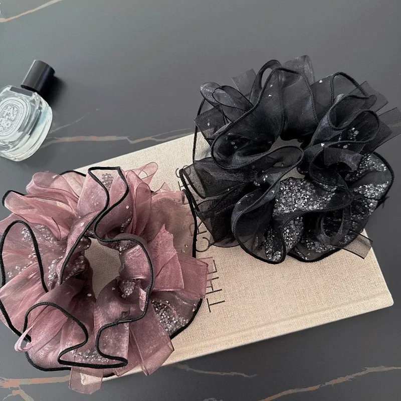 

Fashion Korean Mesh Pearl Scrunchies Wrinkle Hair Bands for Women Low Ponytail Gentle Hair Accessories