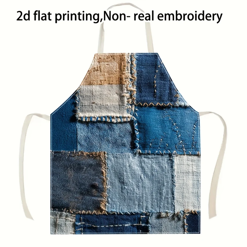 

1pc, 2D Flat Denim Patchwork Apron for Men Women Kitchen Cooking Baking BBQ Grill Workshop Artist Craft DIY Home Decor