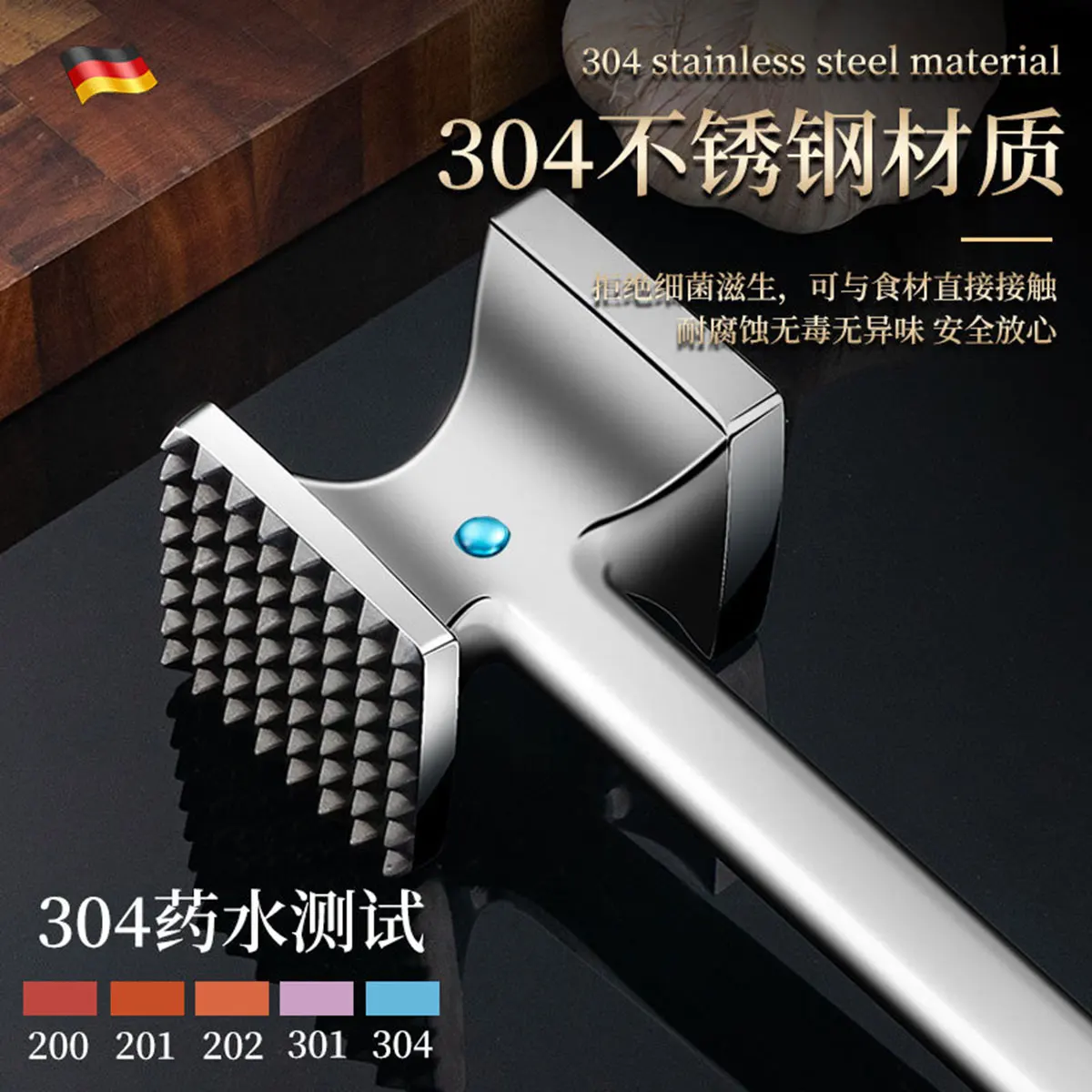 Food Grade 304 Stainless Steel Meat Tenderizer - Double-Sided Hammer for Steak, Floss & Pulled Pork | Heavy Duty Kitchen Mallet