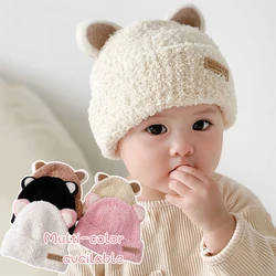 Cartoon Baby Plush Hat Winter Warm Coral Fleece Beanie Cap for Toddler Boy Girl Solid Color Cute Cat Ears Kids Knitted Hats