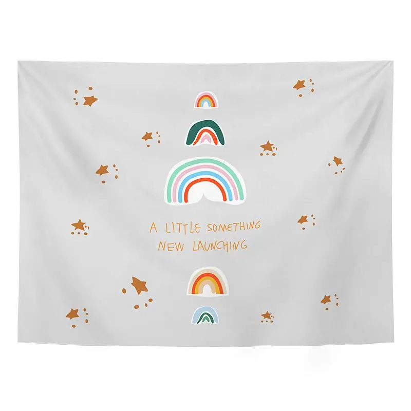 VIKAMA Light Pink Simple Lines Teddy Bear Tapestry High-Definition Wear-Resistant Fabric Living Room Decoration Home