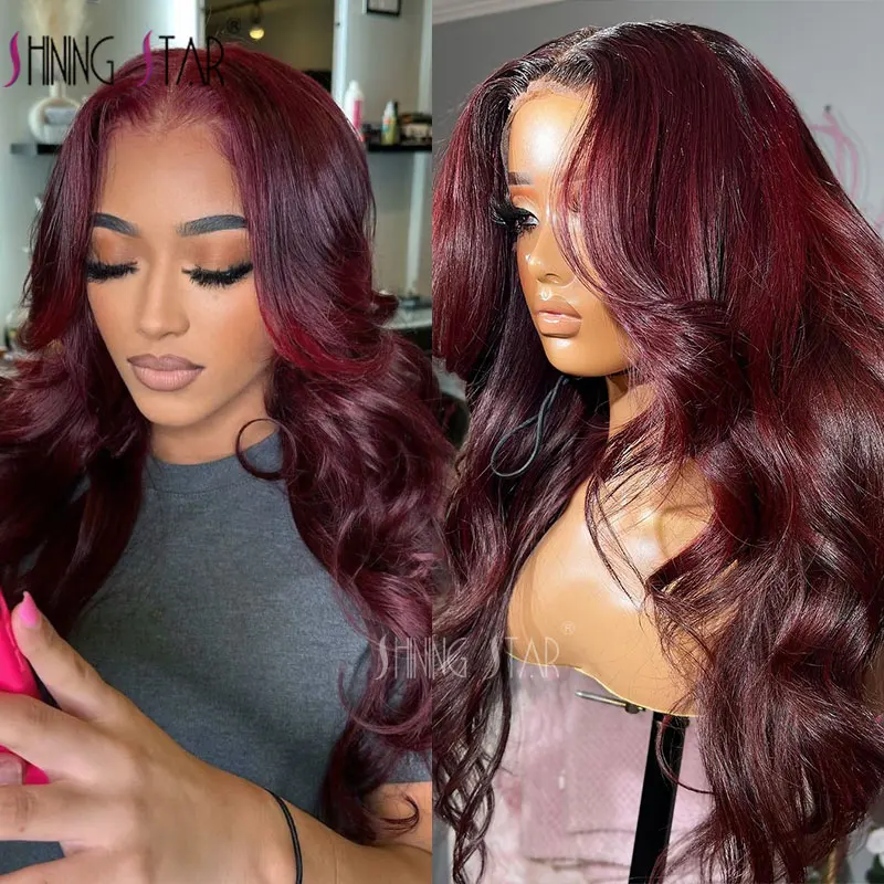 

Dark Burgundy 13X4 Lace Front Human Hair Wigs Body Wave Hd Lace Frontal Wig For Women Choice Cosplay 32 Inch Colored Wig On Sale