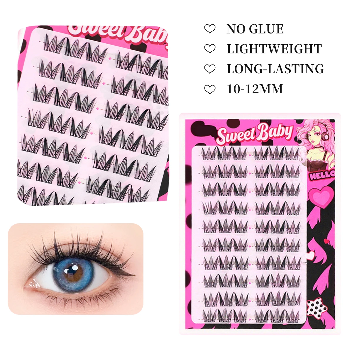 10 Reihen wiederverwendbare selbstklebende Falsche Wimpern-Cluster, kein Kleber erforderlich, einfaches DIY-Wimpernverlängerungsset für Mädchen-Make-up