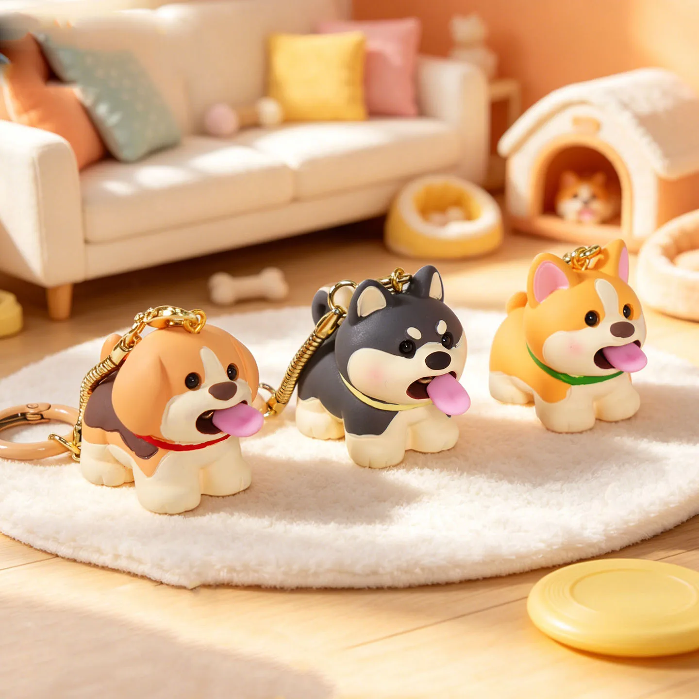 Cartoon Racing Dog Series Keychain Corgi Teddy West Highland Puppy Doll Resin Keyring Cute Car Bag Pendant Charm Key Chains