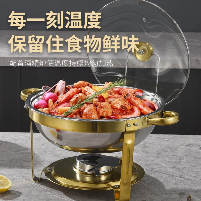 

Stainless steel buffet stove round small hot pot alcohol heating removable hotel restaurant thermal insulation dish utensil