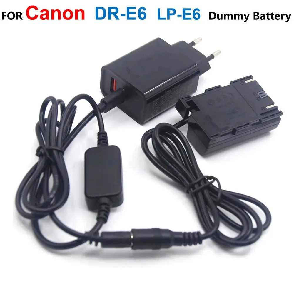 

ACK-E6 USB-C PD Power Bank Cable Adapter+DR-E6 DC Coupler LP-E6 Dummy Battery For Canon EOS 5D Mark II III 5D2 5D3 6D 7D