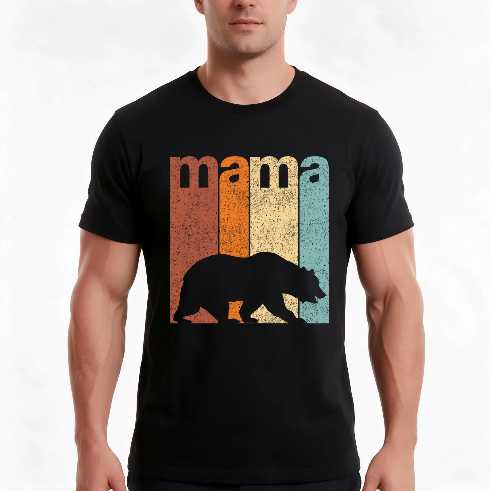 Mama Bear Mother's Day T-Shirt, Summer Casual Cotton Tee, Oversized Streetwear Tops, Vintage Graphic Print, Unisex Men Women