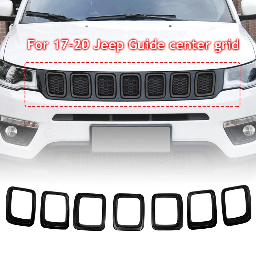 Car Front Grille Grill Decoration Cover Trim Stickers for Jeep Compass 2017 2018 2019 2020 ABS Matte Black Exterior Accessories