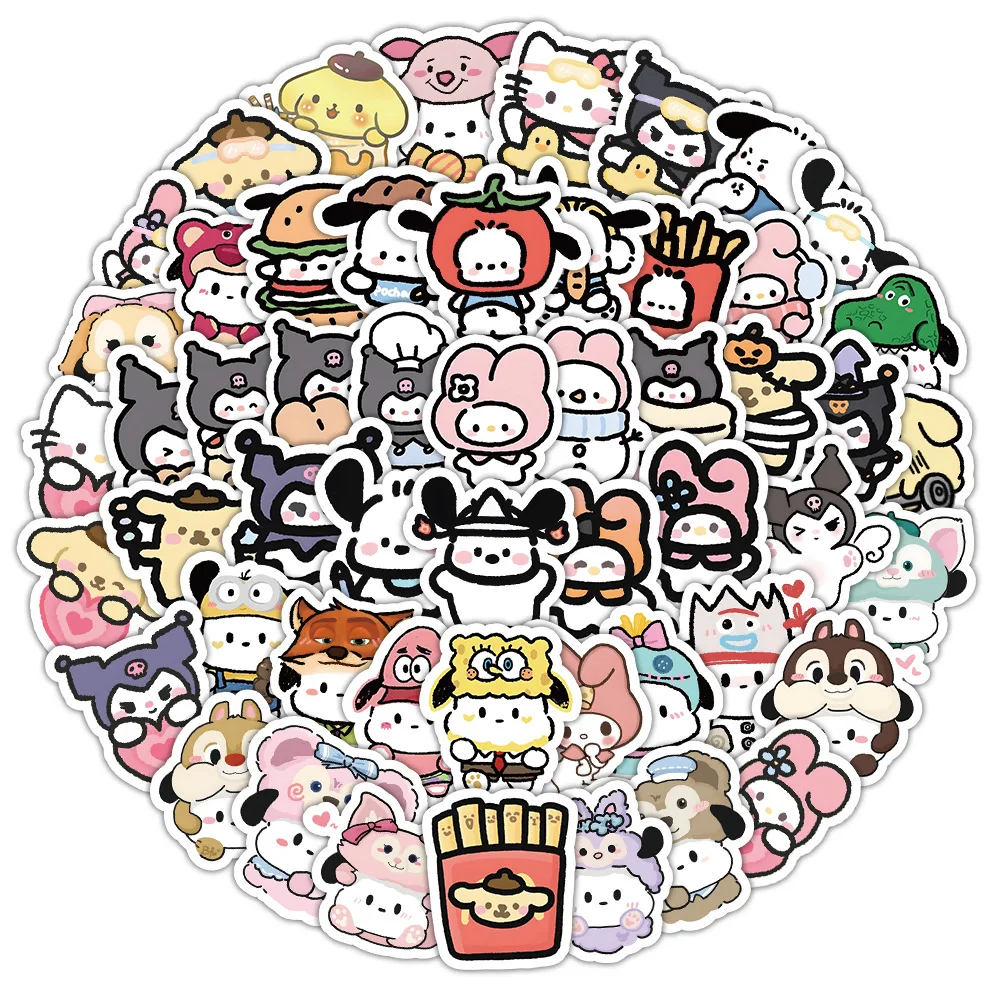 Sanrio Hello Kitty adesivos impermeáveis para crianças, decalques para laptop, telefone, scrapbook, carro, estético dos desenhos animados adesivos brinquedos, quente, 10 pcs, 30 pcs, 60pcs