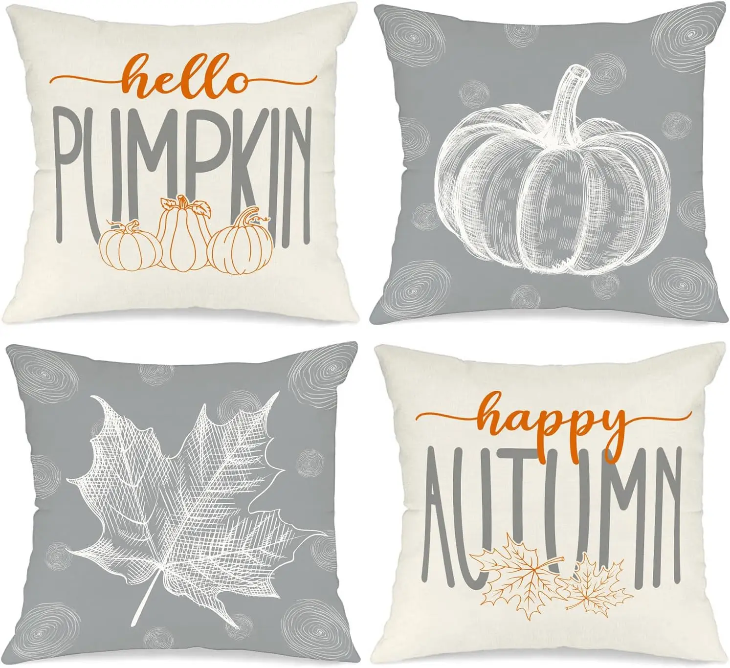 Throw Fall Pillow Covers Set of 4, Maple Leaf Pumpkin Decorative Holiday Autumn Cushion Covers Thanksgiving Pillow Case