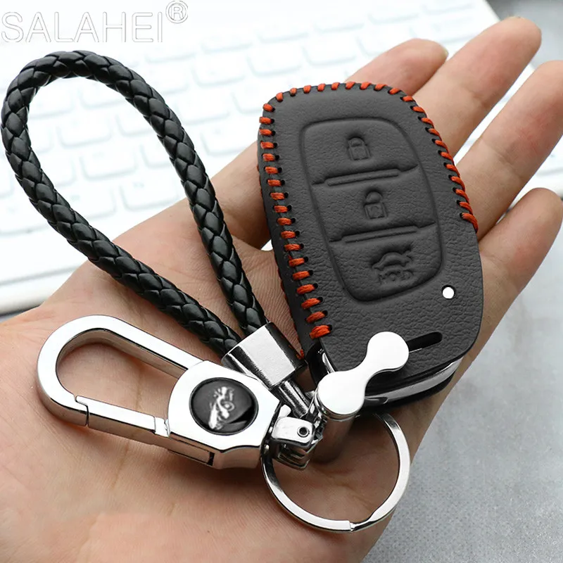 Leather Car Key Case For Hyundai IX30 IX35 IX20 Tucson Elantra Verna Sonata Smart Remote Cover Keychain Protect Bag Accessories