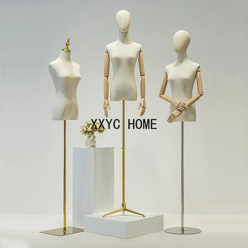 Fabric Cover Female Half-body Mannequin with Iron Base for Wedding Clothing Display Dummy Model Dress Form