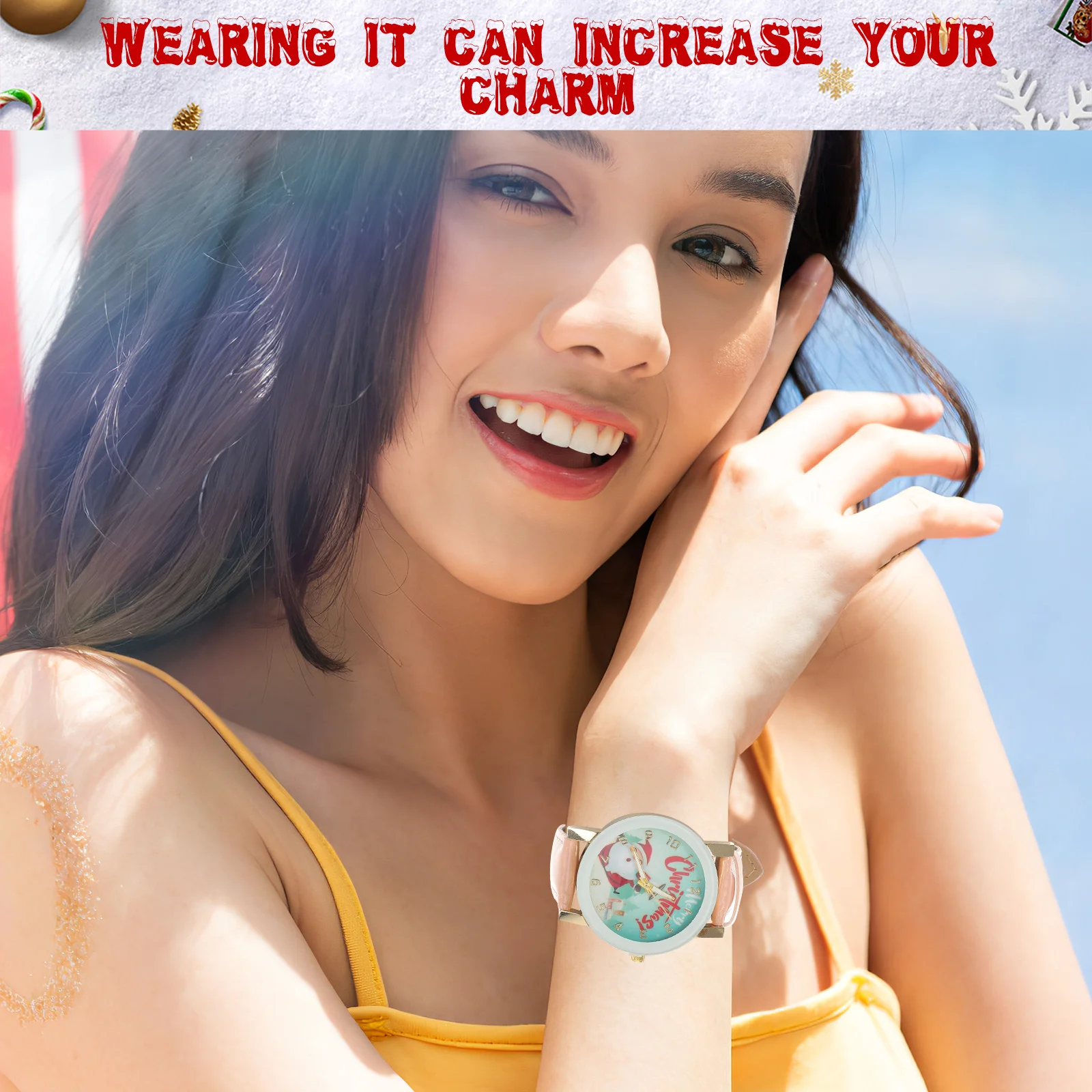 Christmas Santa Horseshoe Quartz Watch Pink Wristwatch Women Christmas Wristwatch Stylish Holiday Gift