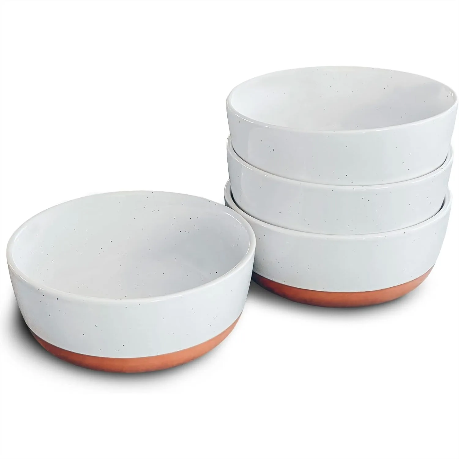 Ceramic Flat Bowls Set of 4, 25 oz, for Soup Salad Rice Cereal, Microwave Dishwasher Oven Safe, Scratch Resistant Lead Free