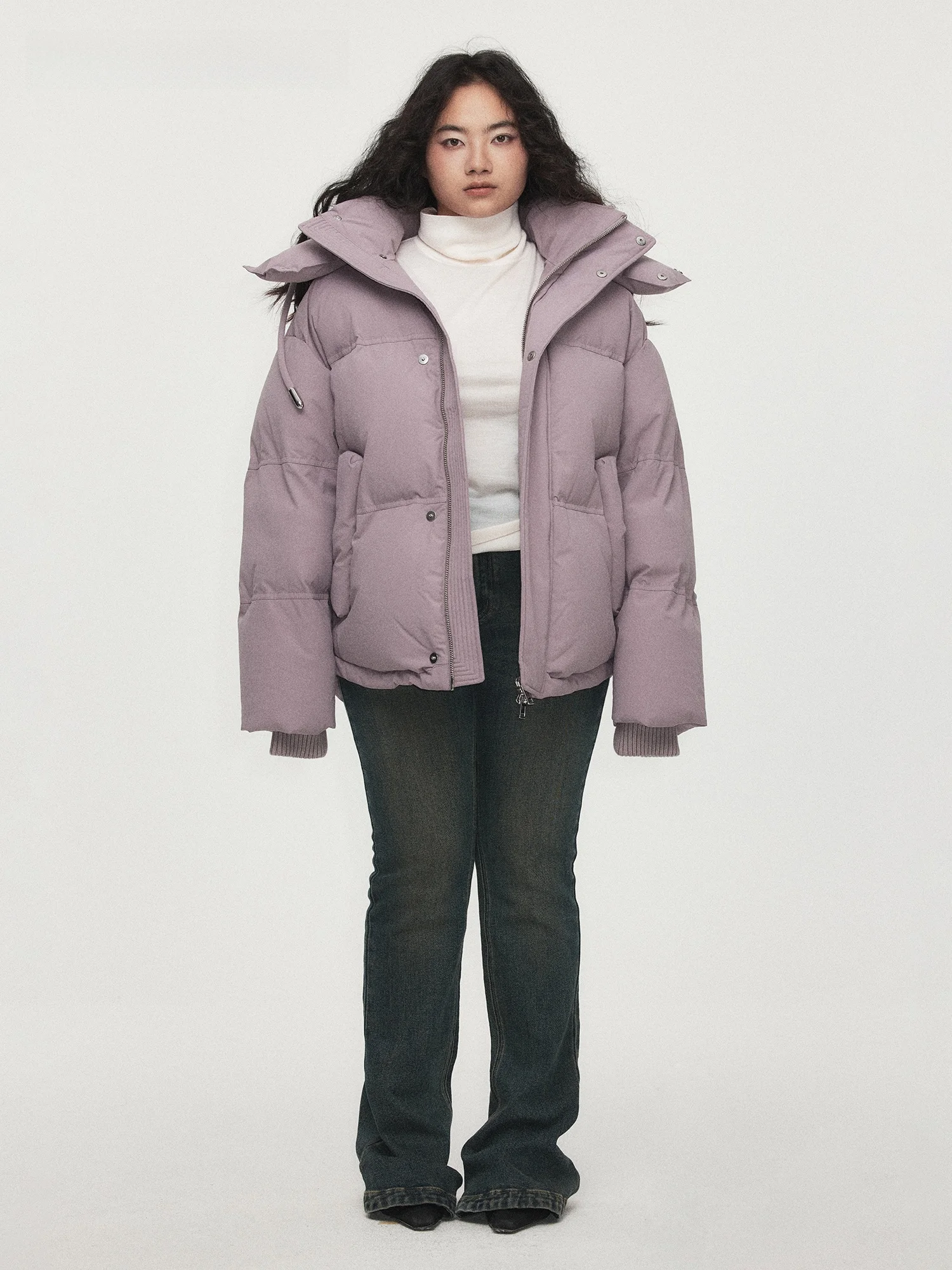 VERMO Ultra-Large Duck down Jacket Hooded Thickened Stand Collar Coat Warm Stylish Commute Style Pure Color Polyester Fiber