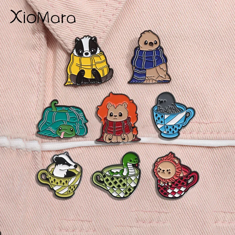 Anime Movies Animal Enamel Pins Cartoon Snake Badger Lion Eagle Mysterious Academy Brooch Lapel Badge Jewelry Gifts For Friends