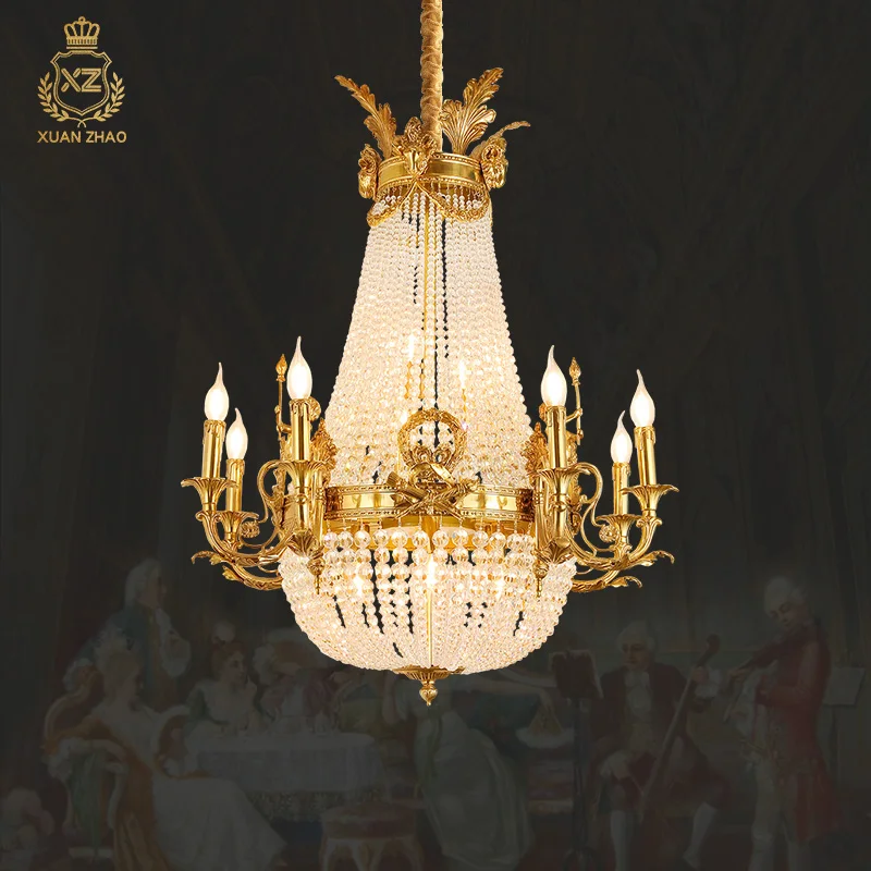 

European Full Copper Led Church Golden Pendant Lighting Hotel Chandeliers Luxury Italian Crystal Lights Chandelier