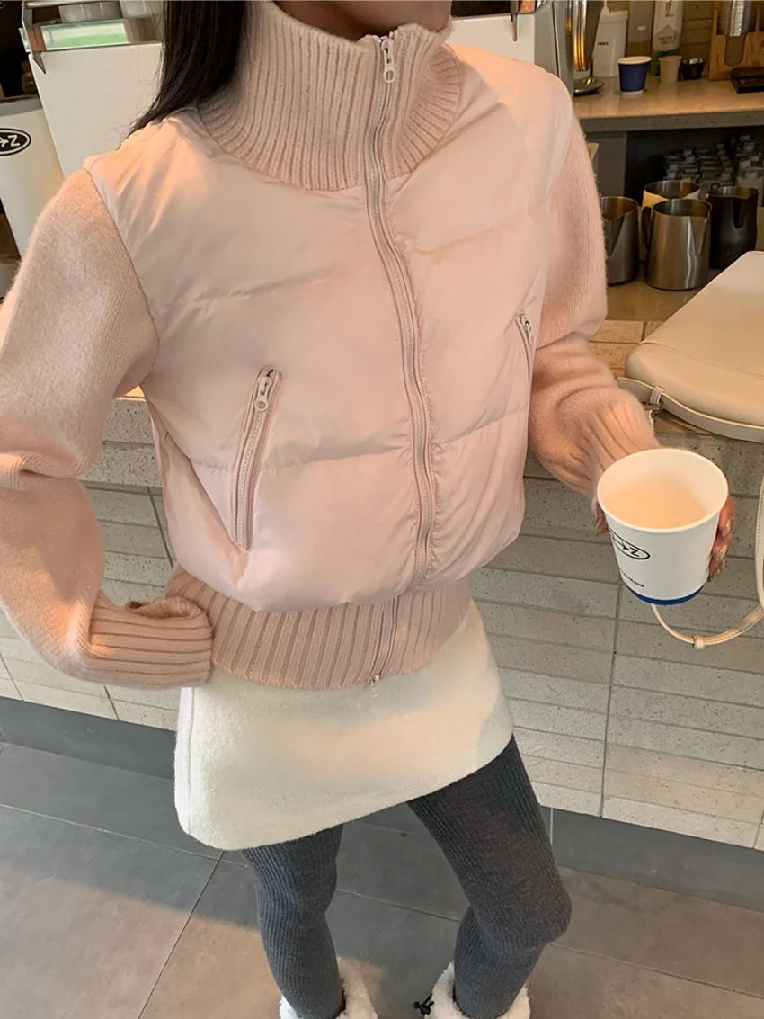 エイリアンキティ ニットダウンジャケット パッチワーク レディース 新作コート 冬 2025 デイリーストリートウェア ルーズ オフィスレディー シック スリム ルーズ