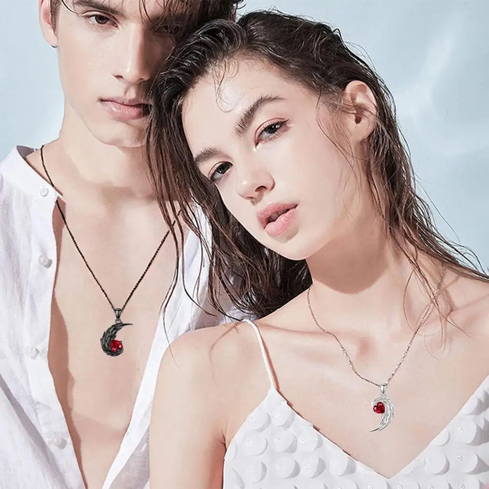 Feather Couple Necklace Red Rhinestone Feather Pendant Matching Necklace Valentine's Day Jewelry Gifts