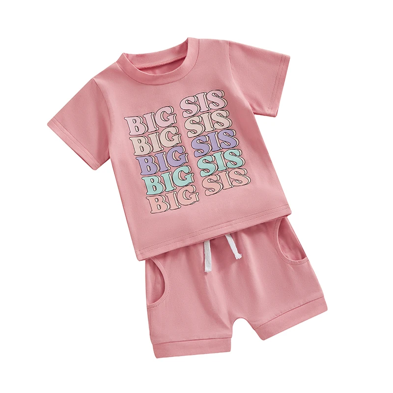 Tenue assortie pour bébés filles, t-shirt à manches courtes, barboteuse, costume de batterie, grand réglage Lil