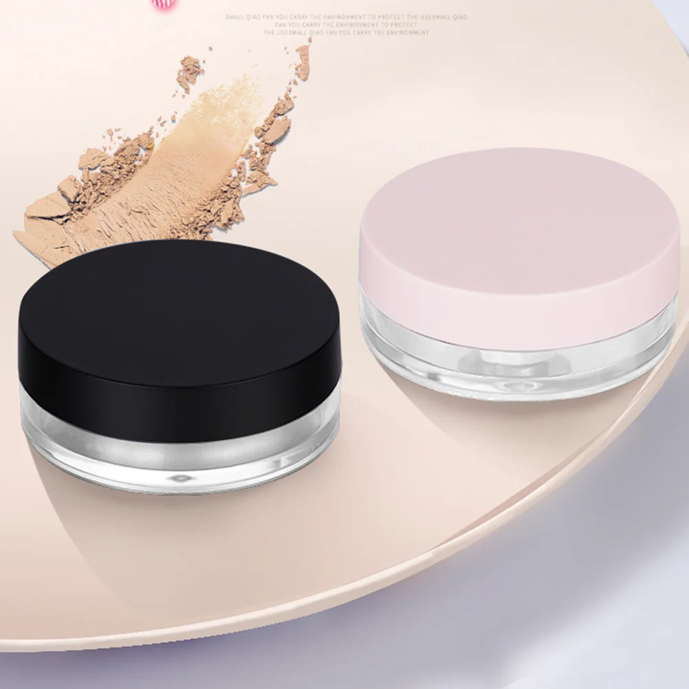 

2pcs Powder Plastic Box Round Case Empty Holder for Travel Outdoor Good Sealing No Leakage Storing Loose Powder Elastic Mesh
