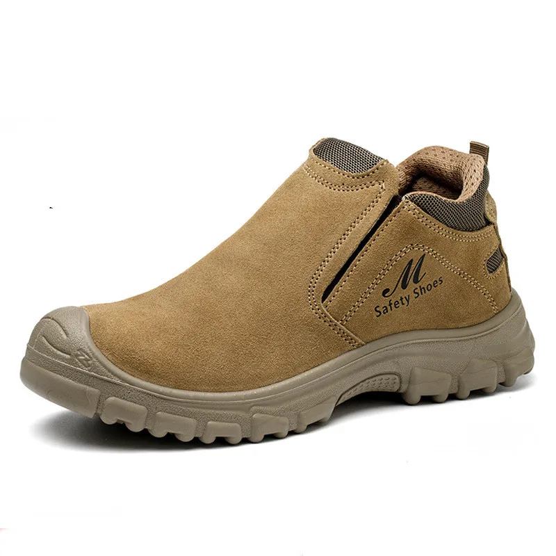 men's casual steel toe caps safety boots slip-on cow suede leather work shoes worker welding sneakers security footwear protect