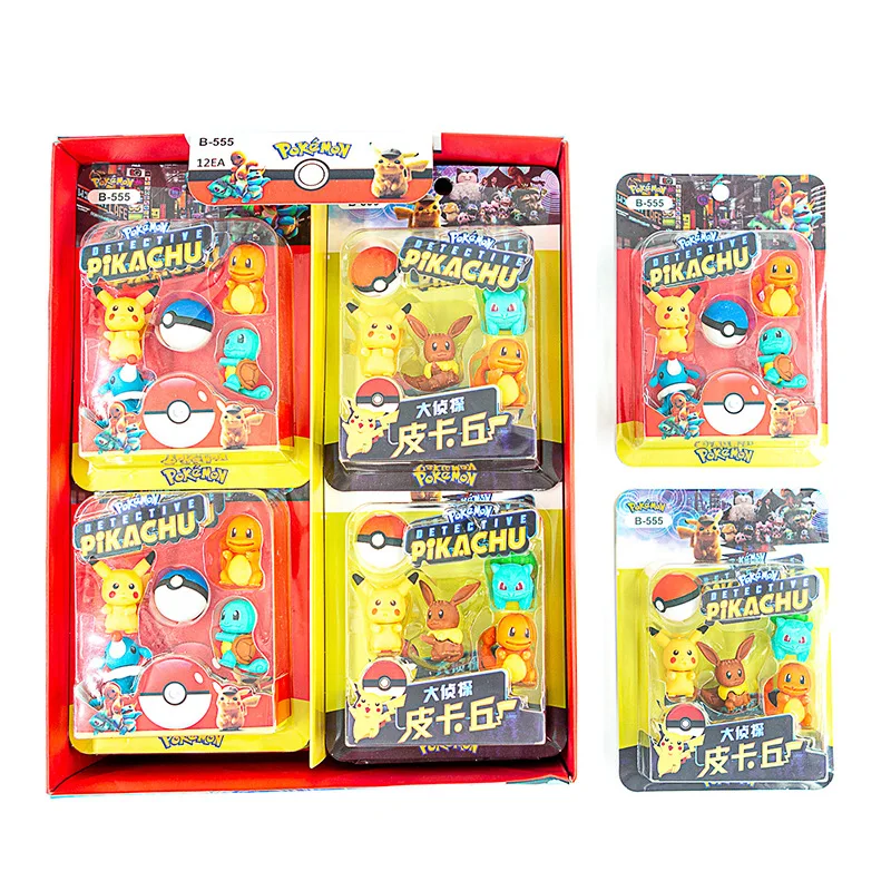 8 set/lot Cartoon Pokemon Animal Eraser Set Cute Writing Drawing Pencil Erasers Stationery For Kids Gifts School Supplies