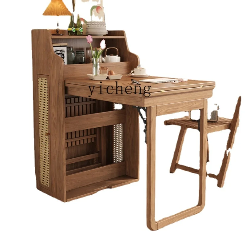 

Zf Retractable Folding Dining Table Household Storage Sideboard Cabinet Multi-Functional Dining Table Wood Foot