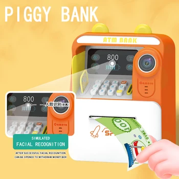 Fun combination lock Pretend play money piggy bank boy toys children kids girls simulated face recognition large capacity storage