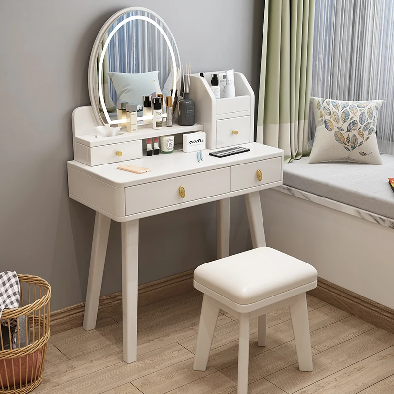 Luxury Organizer Dressing Table Modern Minimal Nordic Hotel Dressers Makeup Table Led Mirror Women Mesa Maquillaje Furniture image 4
