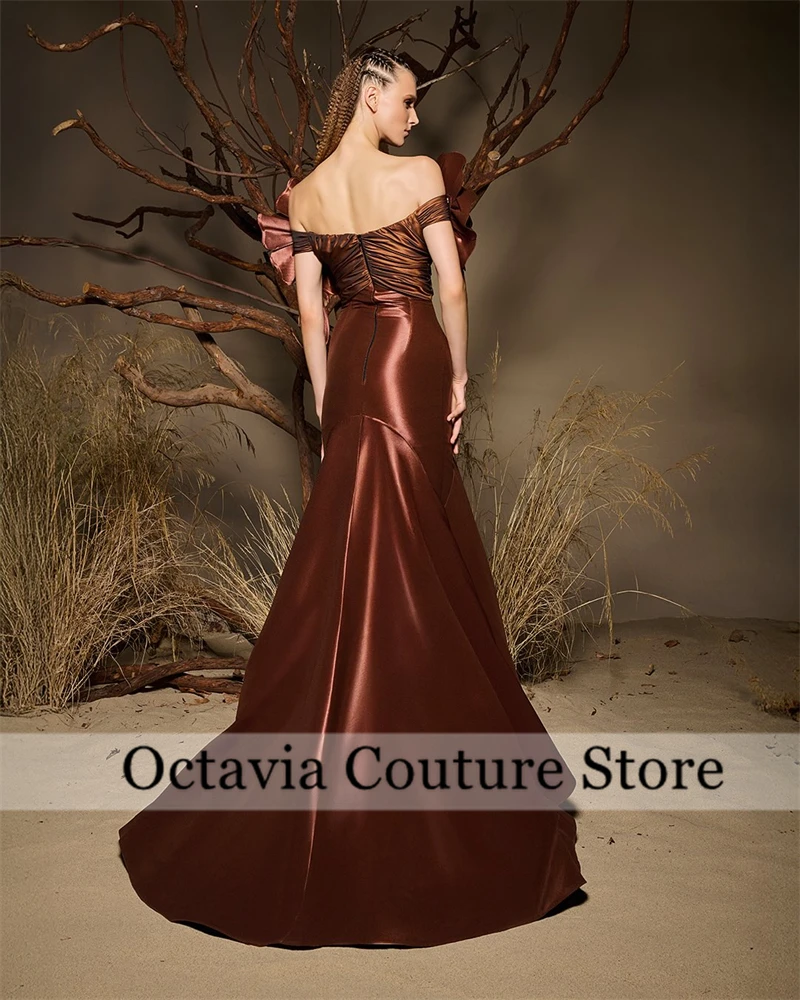 

Customized Temperament Satin Evening Dress Romantic Off the Shoulder Homecoming Dresses Exquisite Court Train Vestido De Festa