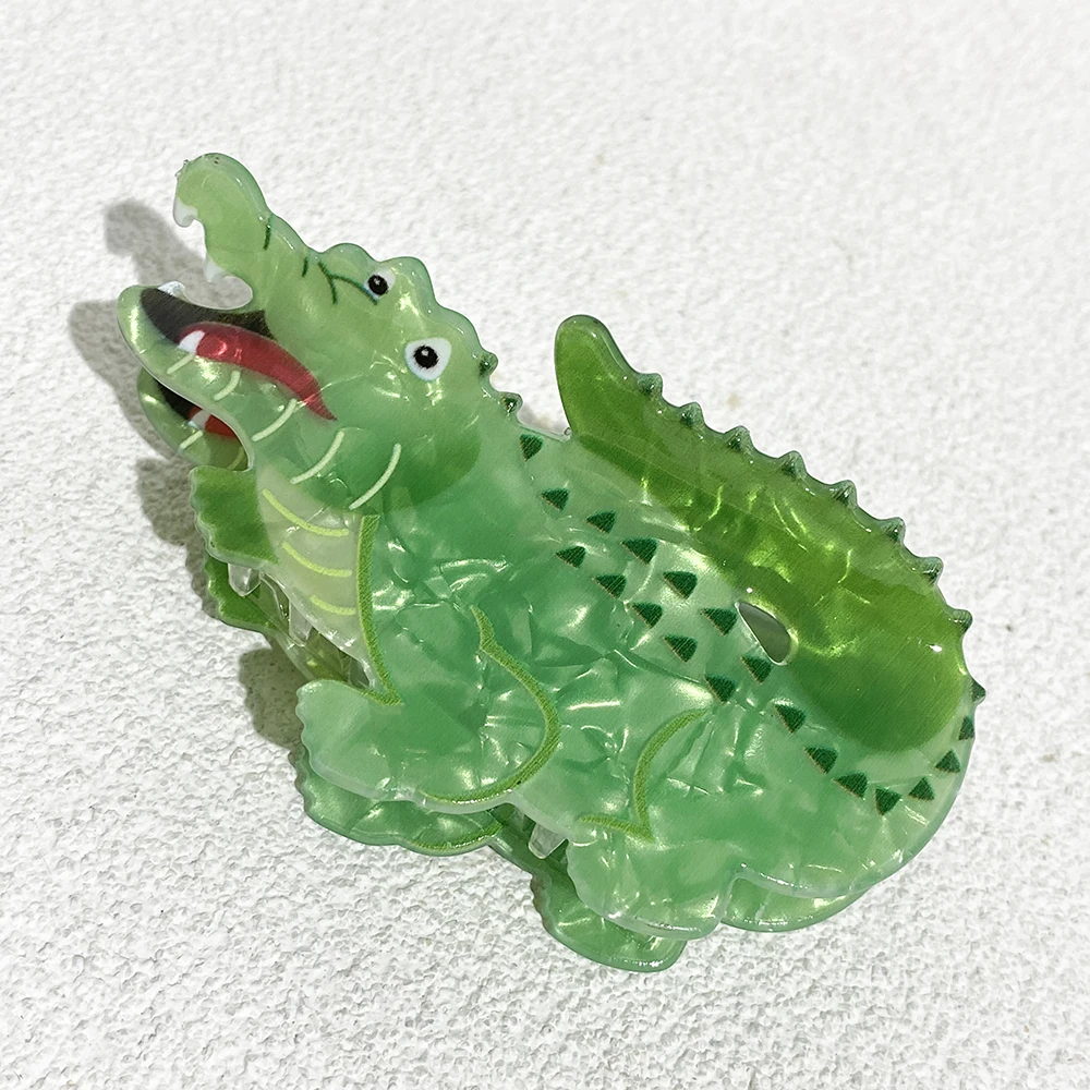 

New Green Crocodile Shaped Acrylic Shark Clip Women's Creative Cartoon Fixed Ponytail Beach Holidays Hair Accessories Tool