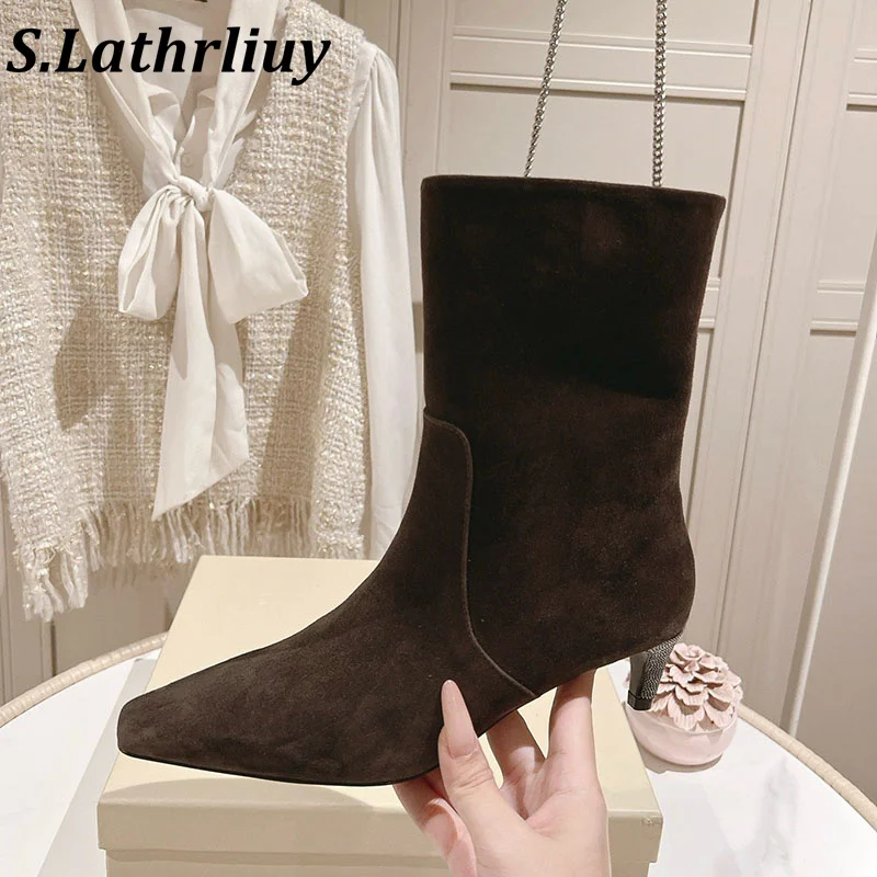 2026 Autumn Women's Solid Color Low Heel Suede Fashion Boots Multi functional Office Commuting Simple Comfortable Short Boots