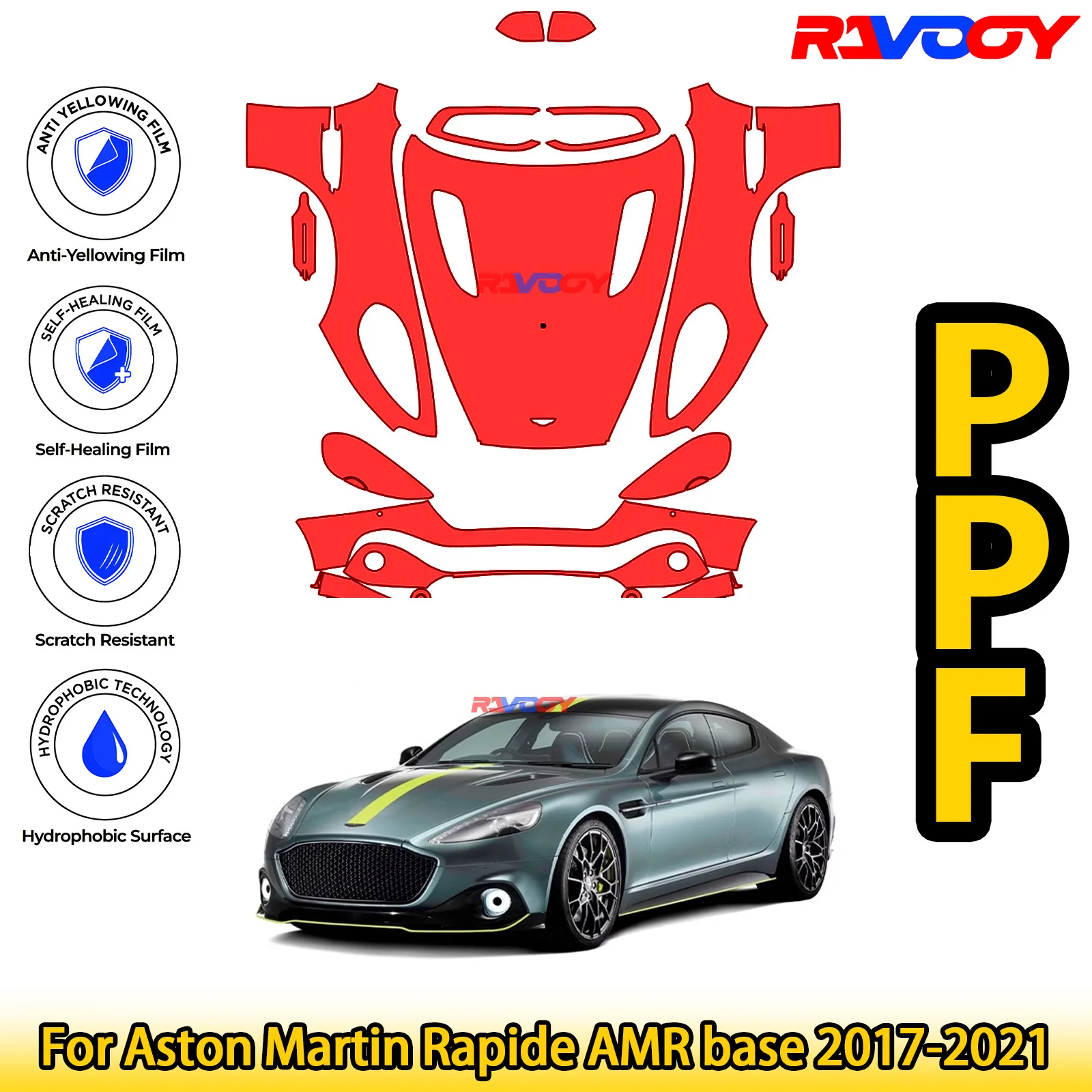 

For Aston Martin Rapide AMR base 2017-2021 Glossy Matte Black Precut front PPF Kit Paint Protection Film