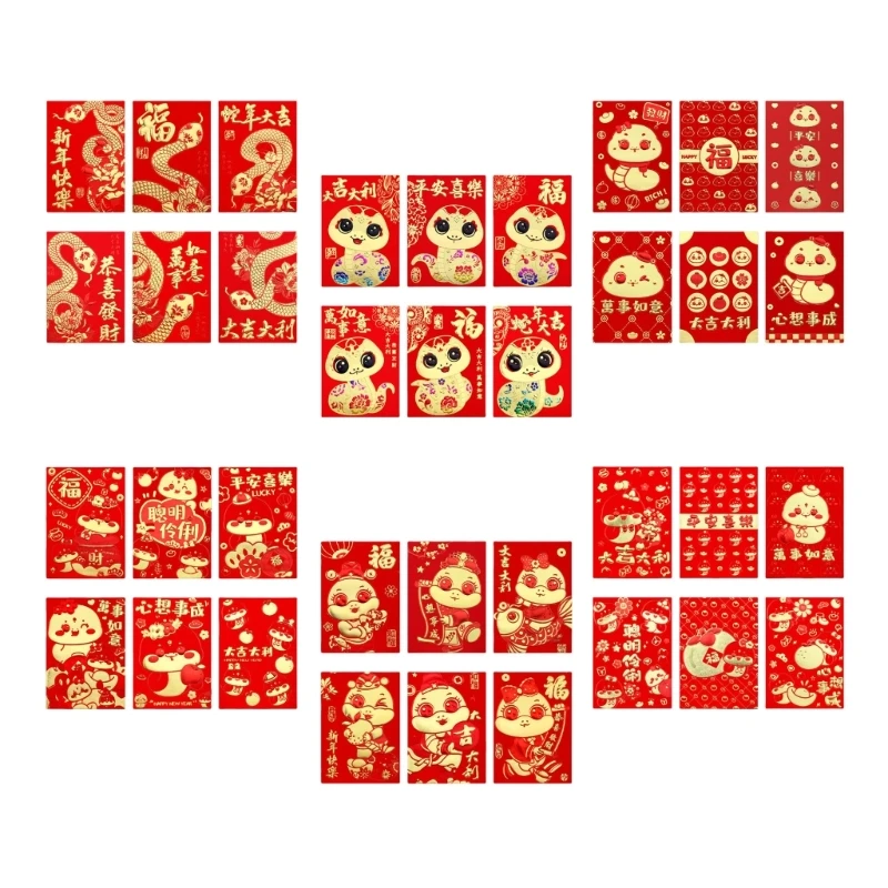 

Pack Of 6 Stylish 2025 Snake Year Themed Money Envelopes With Cartoon Designs Dropship