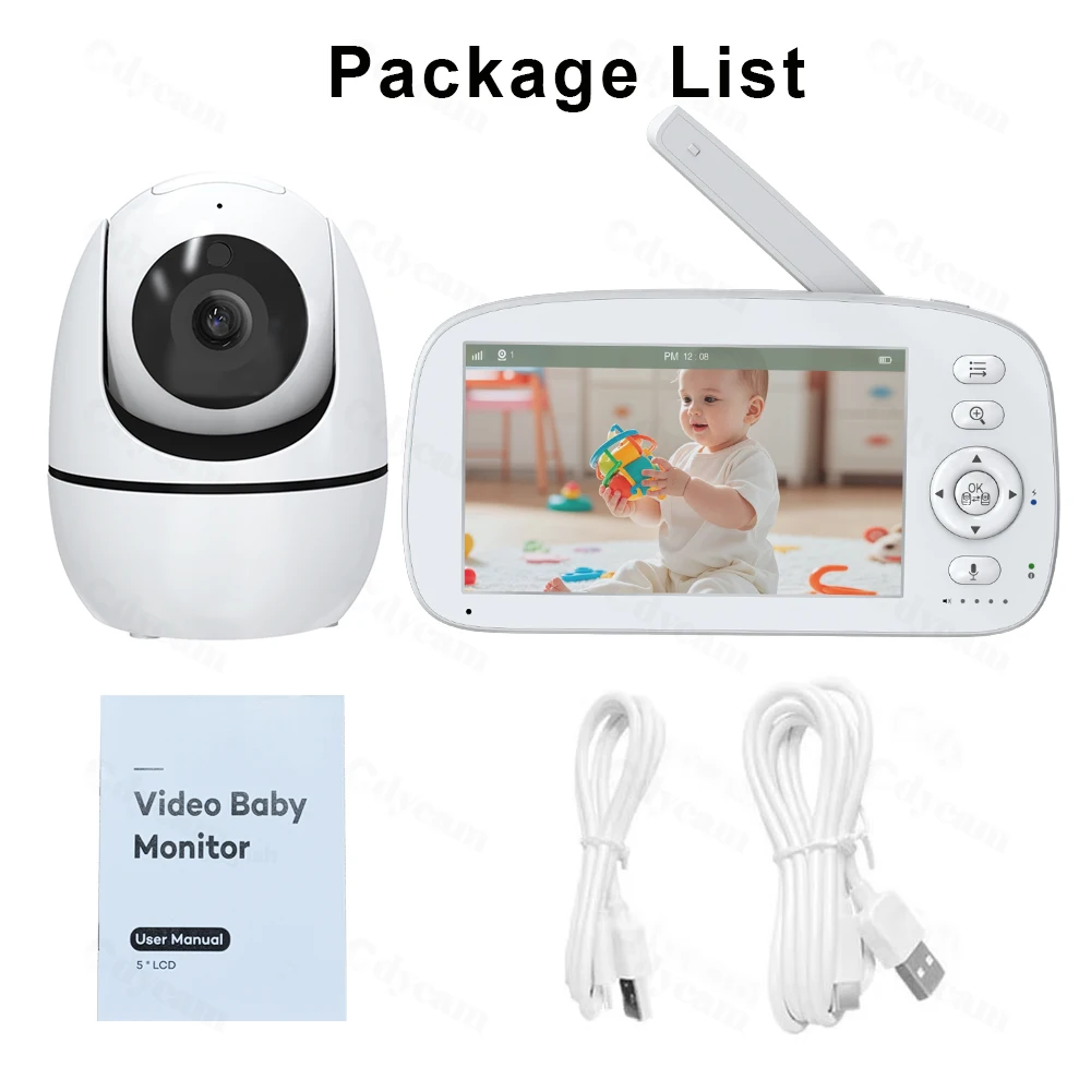 Baby Monitor with Camera and Night Vision, 5''Display with 5000mAh Battery,Pan-Tilt-Zoom Video Baby Monitor,2-Way Talk Lullabies