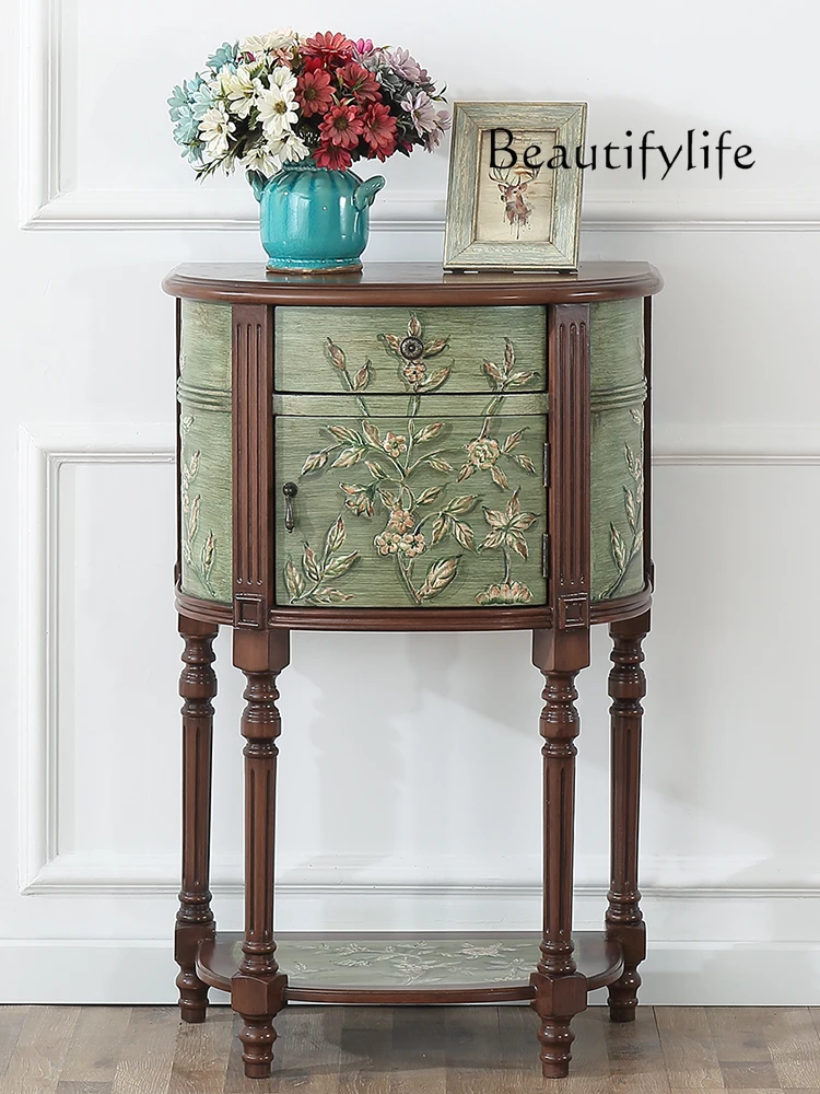 

American Country Semicircle Hallway Cabinet Painted Entrance Hall Decorative Cabinet