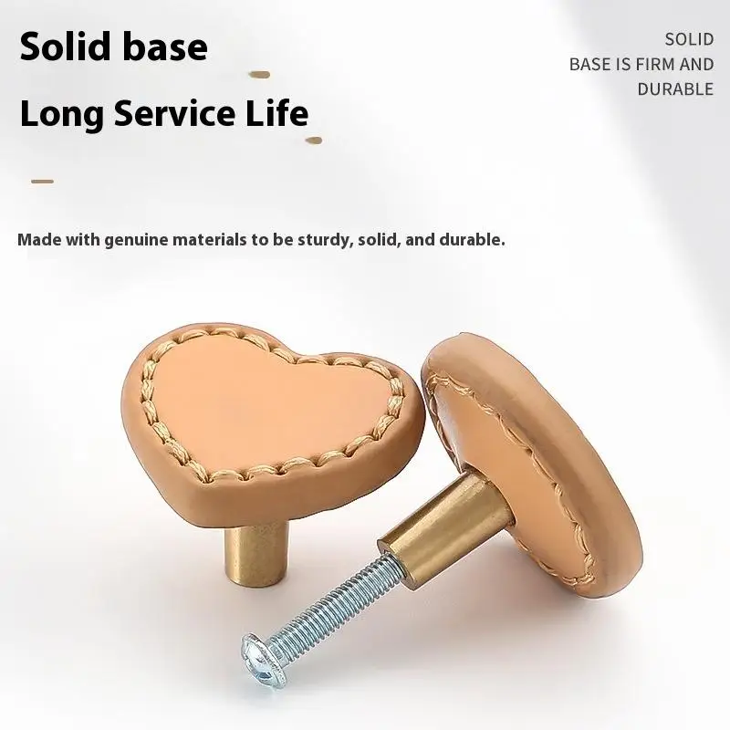 درج من الجلد الطبيعي الناعم يسحب مقبض ومقبض لخزانة غرفة الأطفال باب النحاس مقبض من الجلد خزائن بنية سحب #5