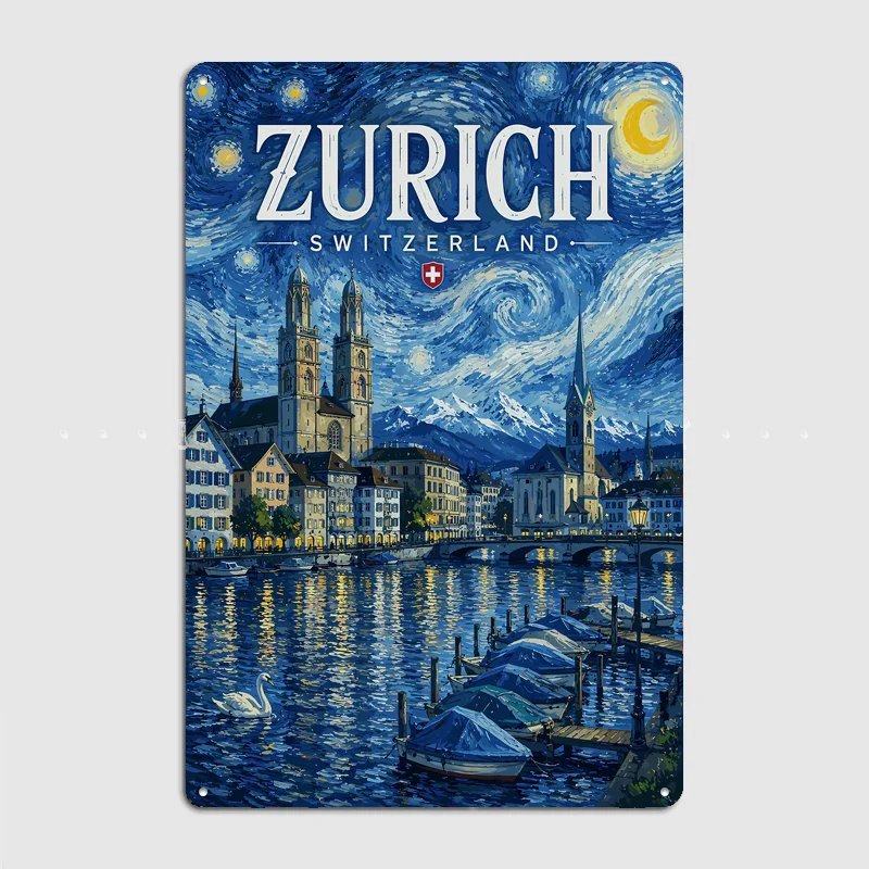 Home Decor Zurich - 별이 빛나는 밤 취리히 스위스 포스터