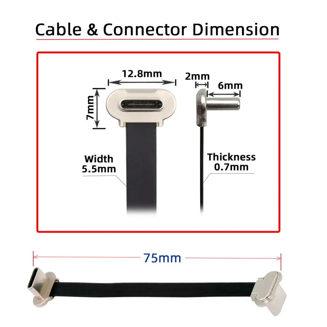 chenyang USB C Short Flat Cable USB 2.0 Type C Dual 90 Degree Angled PD 65W Fast Charge Data Extension Cable 75MM