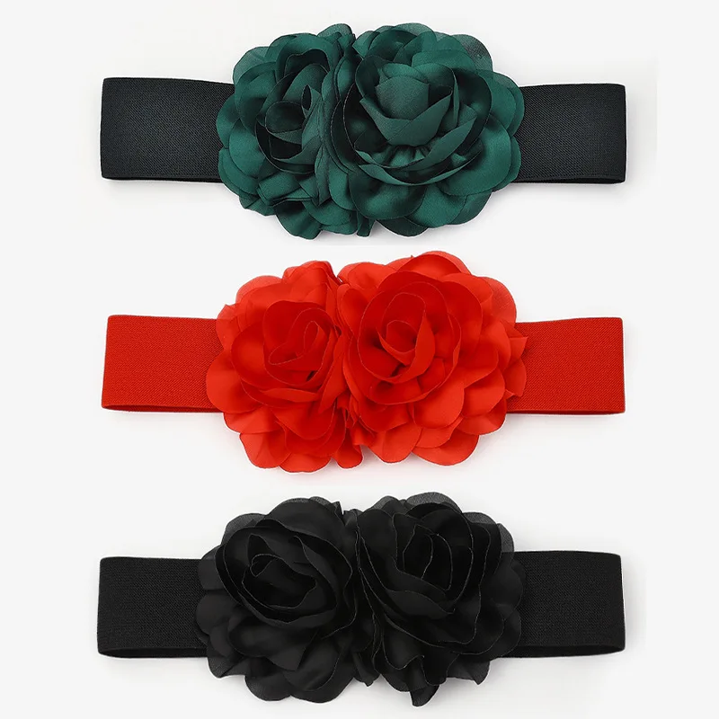 ZLY 2022 New Fashion Waistband Belt Women Elegant Adjustable Elastic Elegant Luxury Flower Decoration PU Leather Material Casual