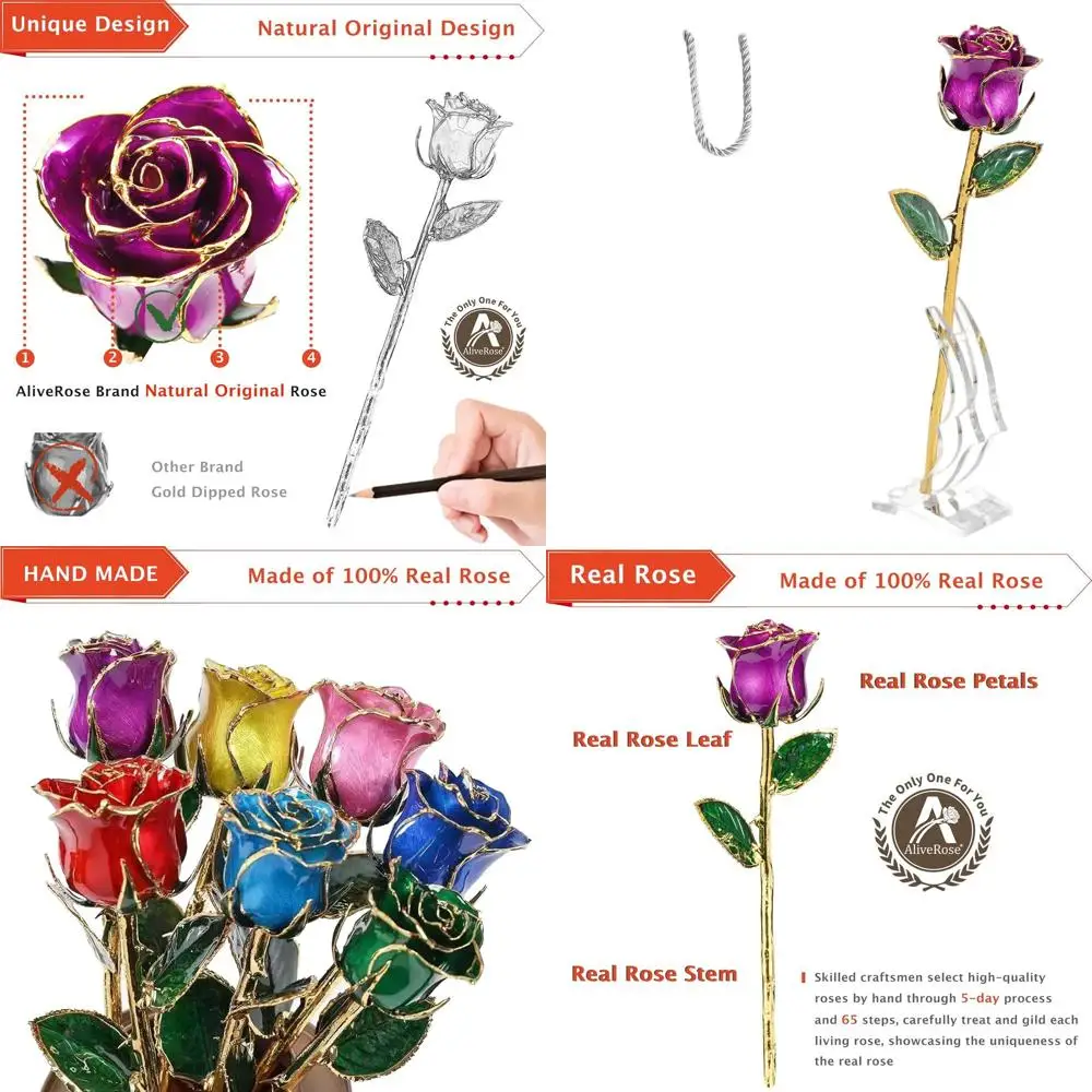 

24K Gold-Plated Real Rose - Unique Design for Valentine's, Anniversaries, Mother's Day, and Birthdays