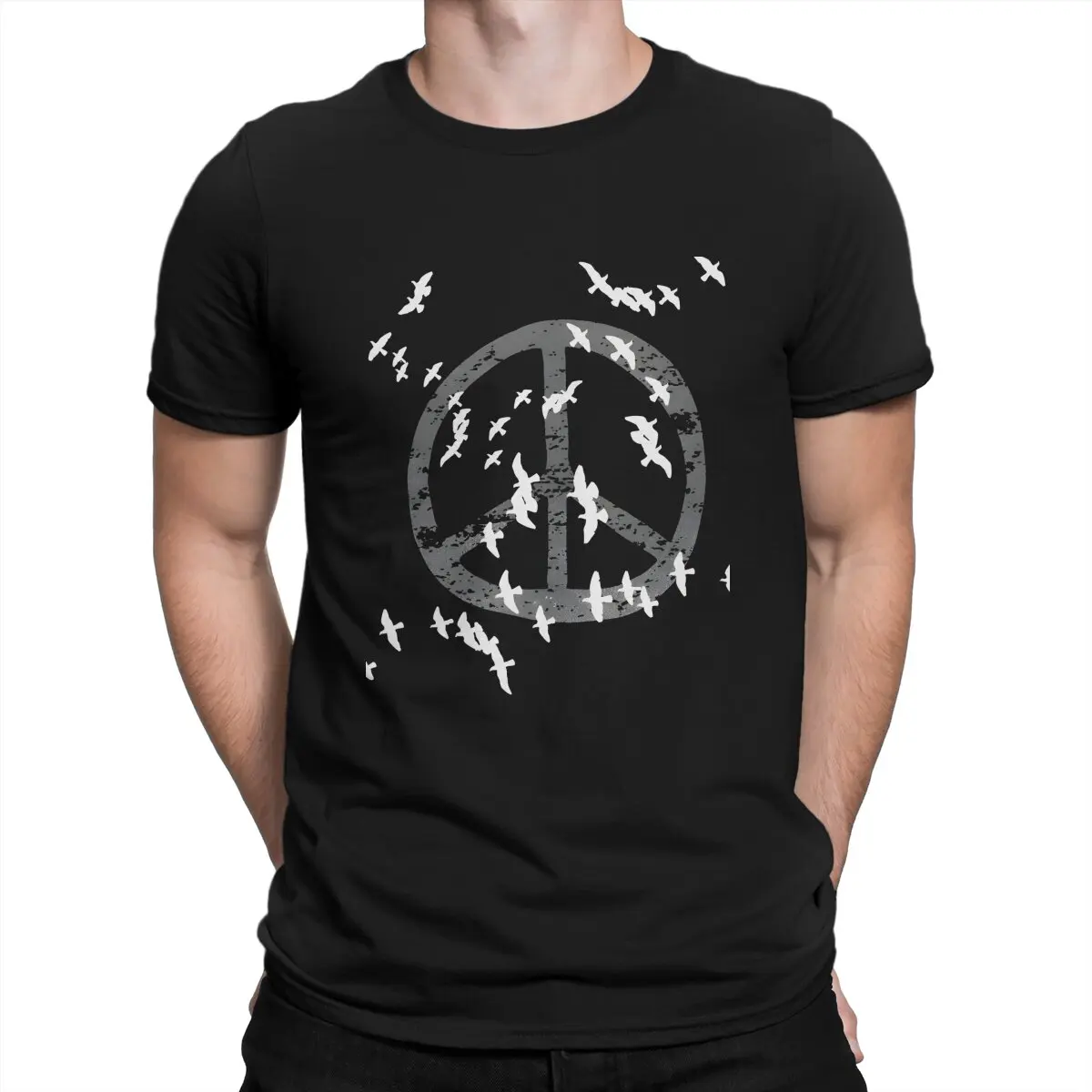 Men's T-Shirt Peace, White Doves Unique Cotton Tee Shirt Short Sleeve Peace T Shirt Round Collar Tops Adult