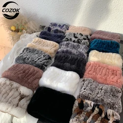 New Fashion Winter Women Real Rex Rabbit Fur Scarf Good Elastic Knit Genuine Fur Headbands Knitted Girl Natural Fur Ring Scarves